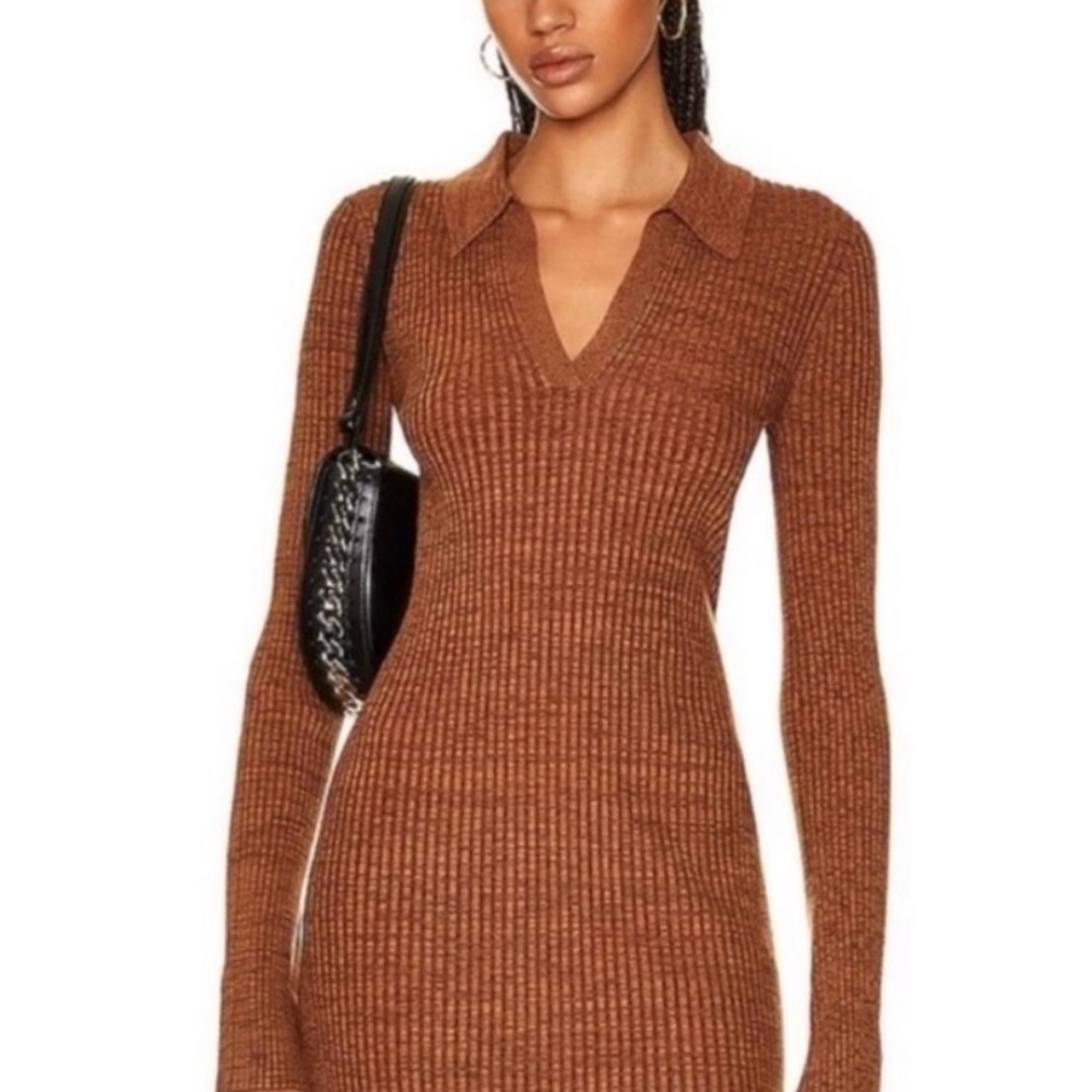Helmut Lang Marl Mini Dress Pecan Brown